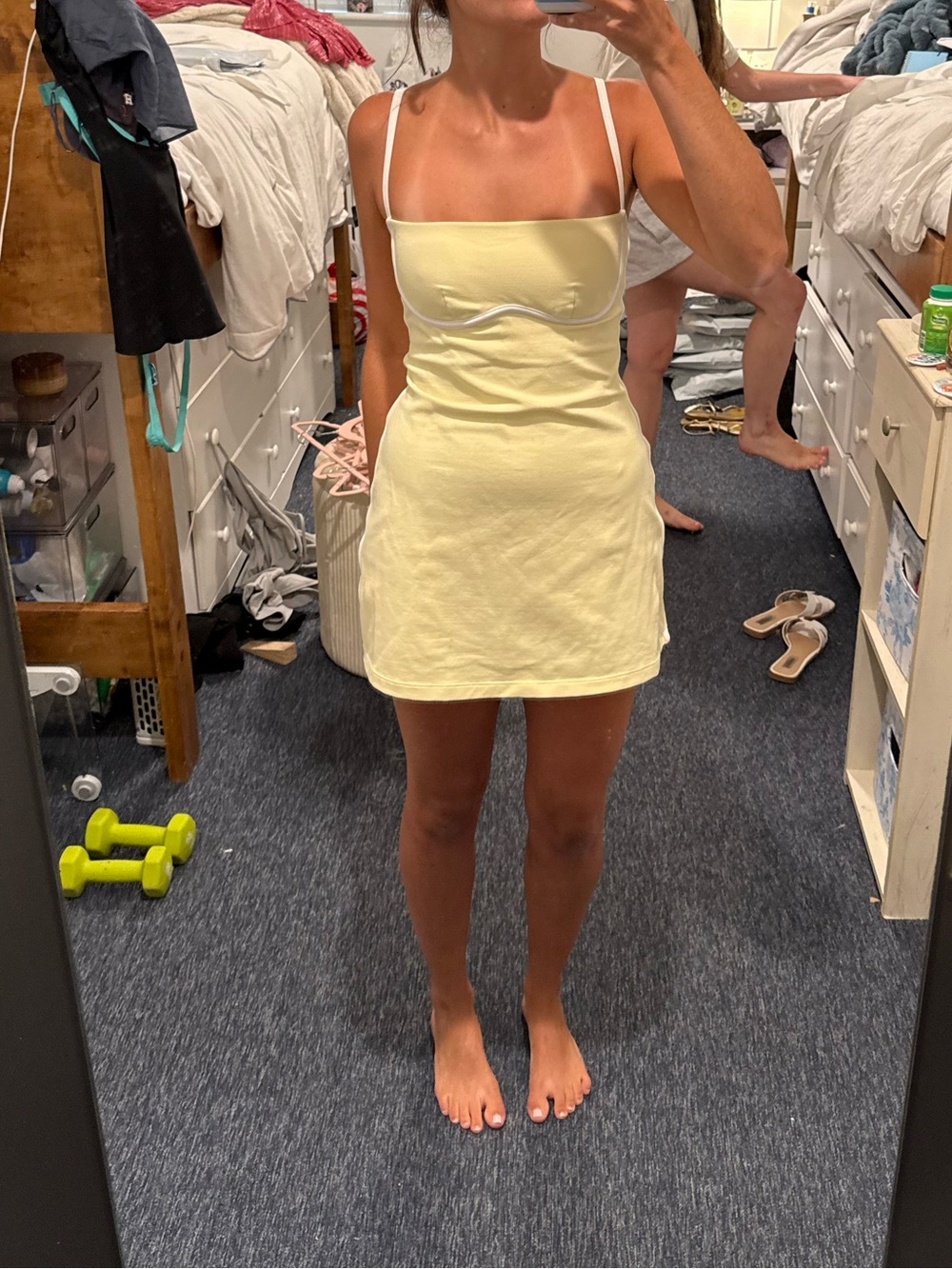 ALO Yoga Pale Yellow Square-Neck Mini Dress
